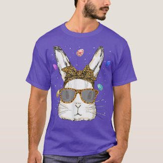 Cute Bunny Ansikte Leopard Skriv ut Glasskorpa Öst T Shirt