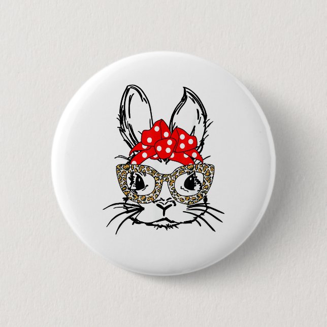 Cute Bunny Ansikte Leopard Skriv ut Red Bandana Ra Knapp (Framsida)