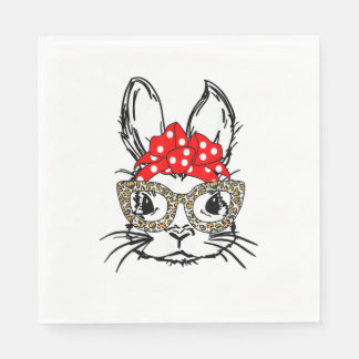 Cute Bunny Ansikte Leopard Skriv ut Red Bandana Ra Pappersservett