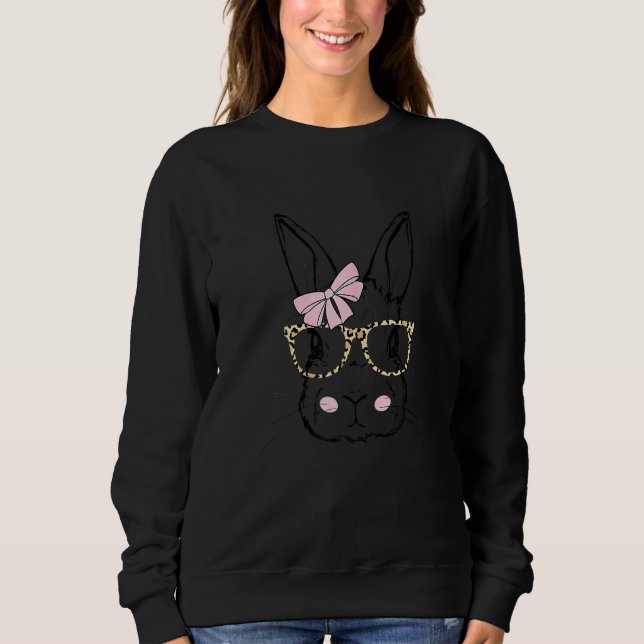 Cute Bunny Ansikte Leopard Skriv ut Rosa Bow Eas T Shirt (Framsida)