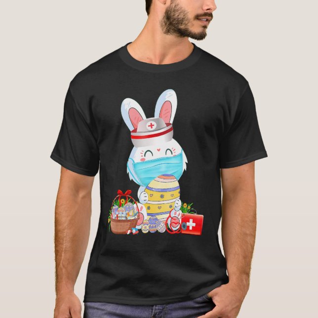 Cute Bunny Ansikte-maskor i Påsk med ägg Stetho T Shirt (Framsida)