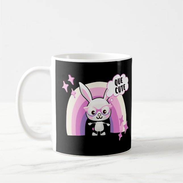Cute Bunny Ansikte med regnbågsglashögtalare Spani Kaffemugg (Vänster)