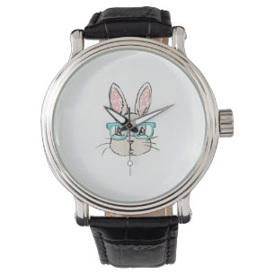 Cute Bunny Ansikte med Rosa glasögon, Påsk-kanin F Armbandsur