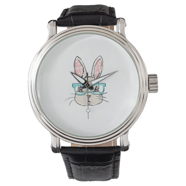 Cute Bunny Ansikte med Rosa glasögon, Påsk-kanin F Armbandsur (Framsida)