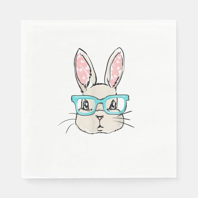 Cute Bunny Ansikte med Rosa glasögon, Påsk-kanin F Pappersservett (Framsidan)