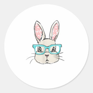 Cute Bunny Ansikte med Rosa glasögon, Påsk-kanin F Runt Klistermärke