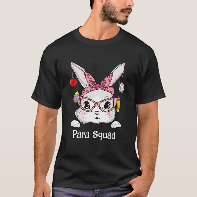 Cute Bunny Ansikte Para Squad Leopard Påsk Matchin T Shirt (Framsida)