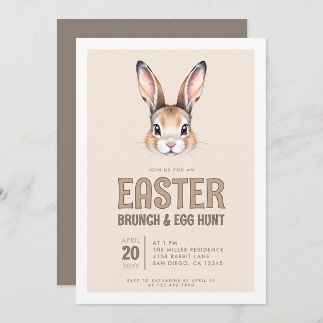 Cute Bunny Ansikte Påsk Brunch och Egg Hunt Inbjudningar (Fram/baksida)