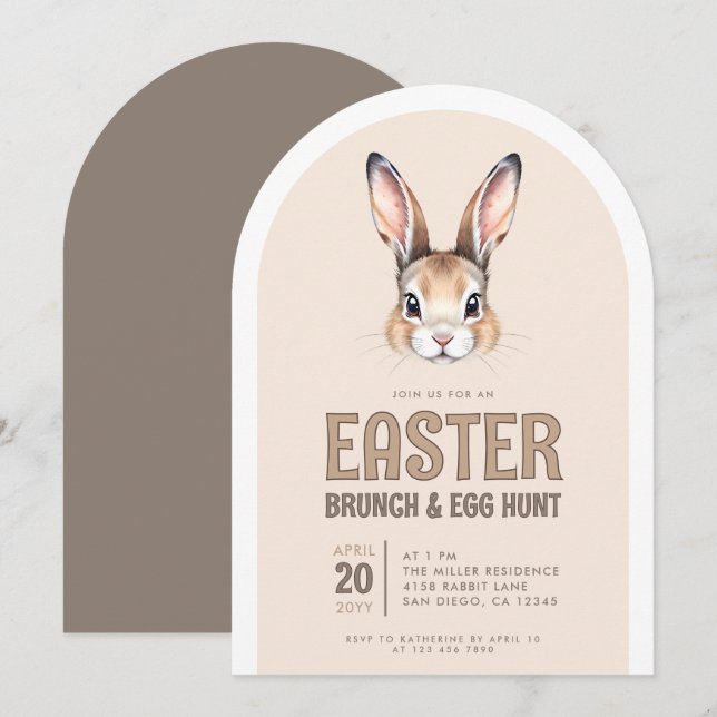 Cute Bunny Ansikte Påsk Brunch och Egg Hunt Inbjudningar (Fram/baksida)