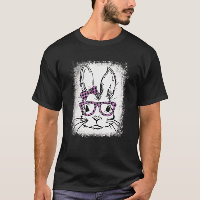 Cute Bunny Ansikte Rosa Buffalo Play Glass Lycklig T Shirt (Framsida)