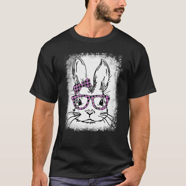Cute Bunny Ansikte Rosa Buffalo Play Glass Lycklig T Shirt (Framsida)