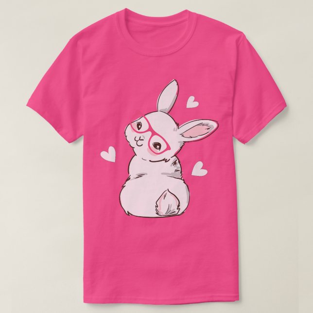 Cute Bunny Ansikte Rosa Heart Floasses Påsk  T Shirt (Design framsida)