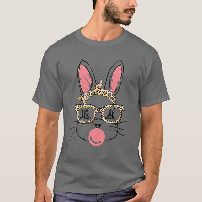 Cute Bunny Ansikte Rosa Leopard Bandana Bubblegum  T Shirt (Framsida)