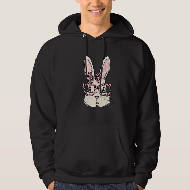 Cute Bunny Ansikte Rosa Leopard Glass Bow Tie East Hoodie (Framsida)
