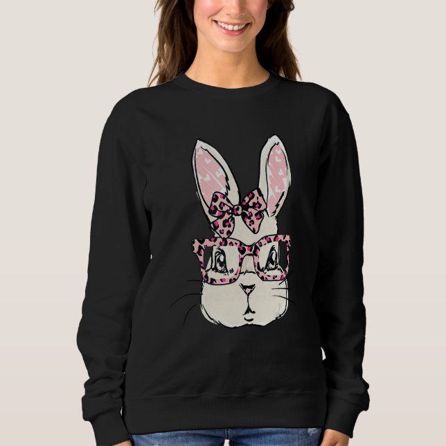 Cute Bunny Ansikte Rosa Leopard Glass Bow Tie East T Shirt (Framsida)