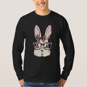 Cute Bunny Ansikte Rosa Leopard Glass Bow Tie East T Shirt
