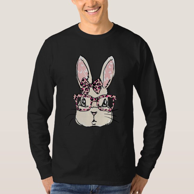 Cute Bunny Ansikte Rosa Leopard Glass Bow Tie East T Shirt (Framsida)