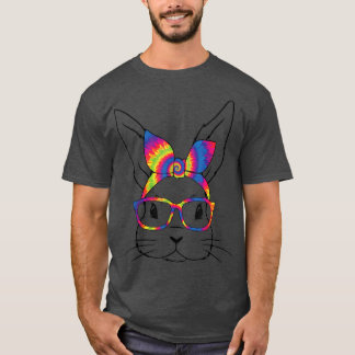 Cute Bunny Ansikte Tie Dye Glass Headband Lycklig  T Shirt