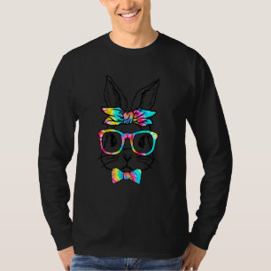 Cute Bunny Ansikte Tie Dye Glass Headband Lycklig T Shirt