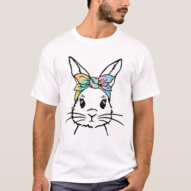 Cute Bunny Ansikte Tie Dye Rabbit Påsk T Shirt (Framsida)