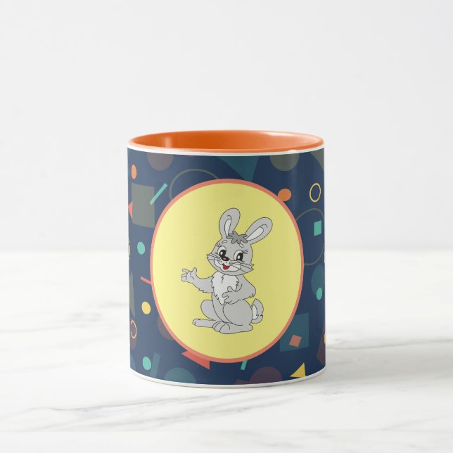Cute Bunny Art on Colorful Pattern Mugg (Center)