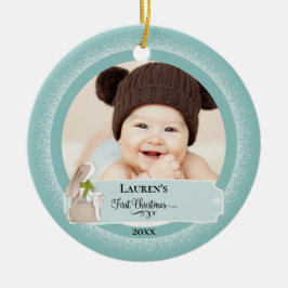 Cute Bunny Baby Photo Första jul Julgransprydnad Keramik