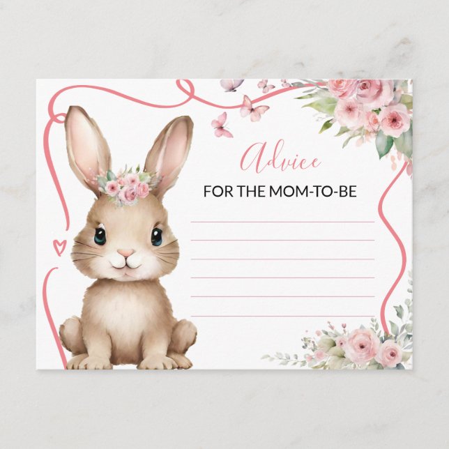 Cute Bunny Baby Shower Girl Advice For Mommy Tilläggskort (Framsida)
