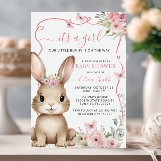 Cute Bunny Baby Shower Girl-inbjudan Inbjudningar (Skapare uppladdad)