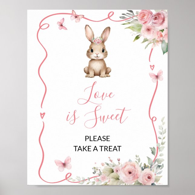 Cute Bunny Baby Shower Girl Love is Sweet Poster (Framsidan)