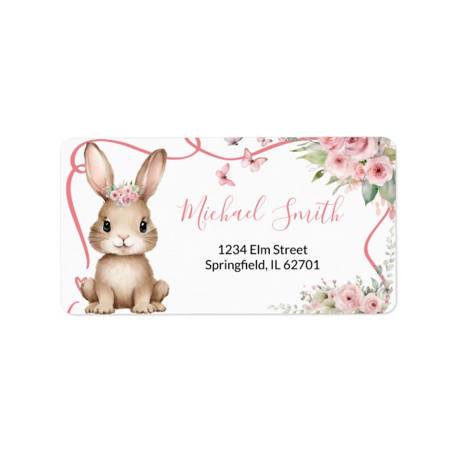 Cute Bunny Baby Shower Girl Pink Floral Address Adressetikett (Framsidan)