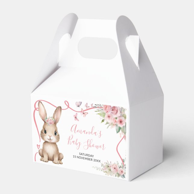 Cute Bunny Baby Shower Girl Pink Floral Presentaskar (Framsidan Sidan)