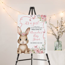 Cute Bunny Baby Shower Girl Pink Floral Welcome 