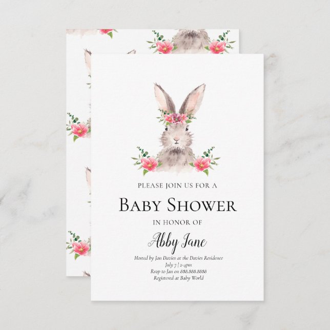 Cute Bunny Baby Shower-inbjudan Flicka Inbjudningar (Fram/baksida)