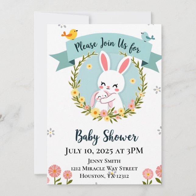 Cute Bunny Baby Shower Inbjudningar (Framsida)