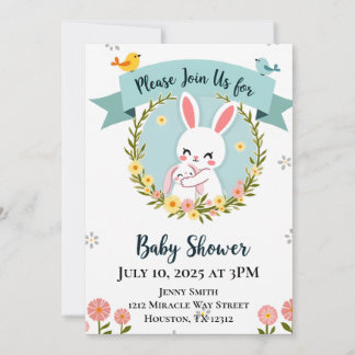Cute Bunny Baby Shower Inbjudningar