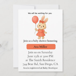 Cute Bunny Baby Shower Invitation | Pink Floral De Inbjudningar