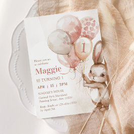 Cute Bunny Balloon Påsk Vår 1:a födelsedag Inbjudningar
