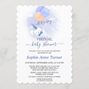 Cute Bunny Balloons Boy Virtuell Baby Shower Inbjudningar