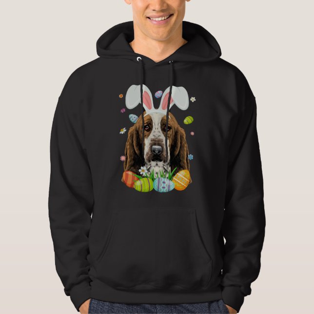 Cute Bunny Basset Hound Dog Head Easter Egg Happy  Hoodie (Framsida)