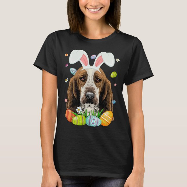 Cute Bunny Basset Hound Dog Head Easter Egg Happy  T Shirt (Framsida)