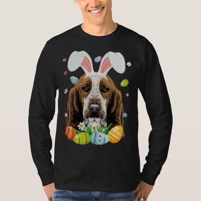 Cute Bunny Basset Hound Dog Head Easter Egg Happy  T Shirt (Framsida)