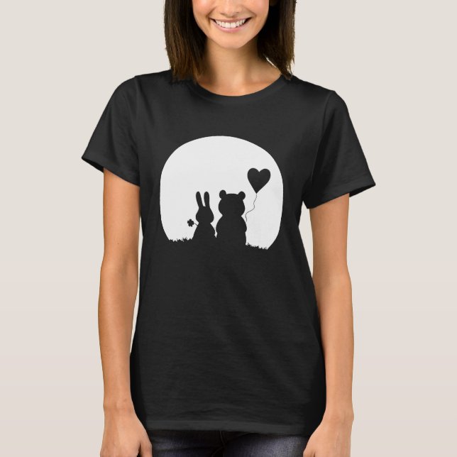 Cute Bunny Bear Love Couple Valentine's Day Rabbit T Shirt (Framsida)
