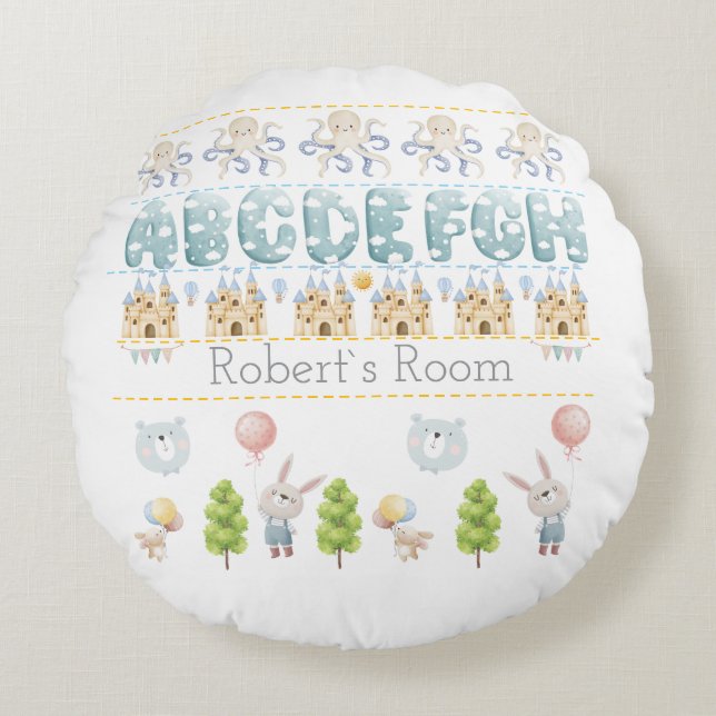 Cute Bunny  Bear pastel antistress Rund Kudde (Framsidan)