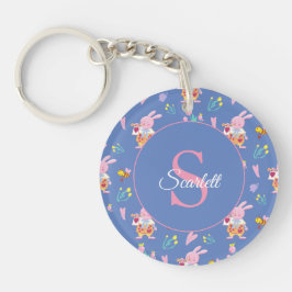 Cute bunny bee mönster Monogram Namn blue