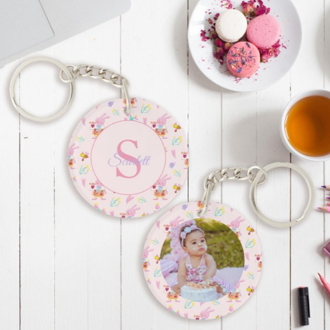 Cute Bunny Bee Mönster Monogram Namn Rosa (Skapare uppladdad)