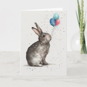 Cute Bunny Birthday Balloets Greeting Card Kort