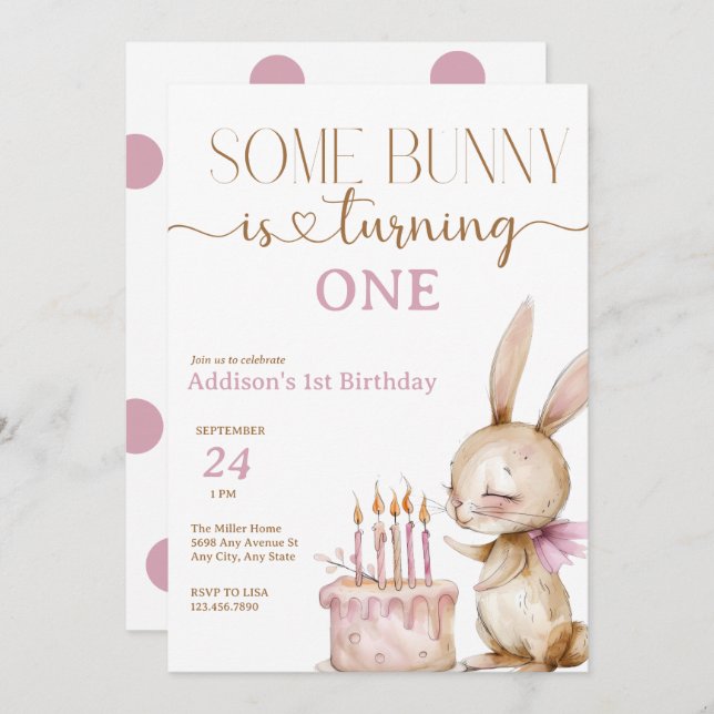 Cute Bunny Birthday Inbjudningar (Fram/baksida)