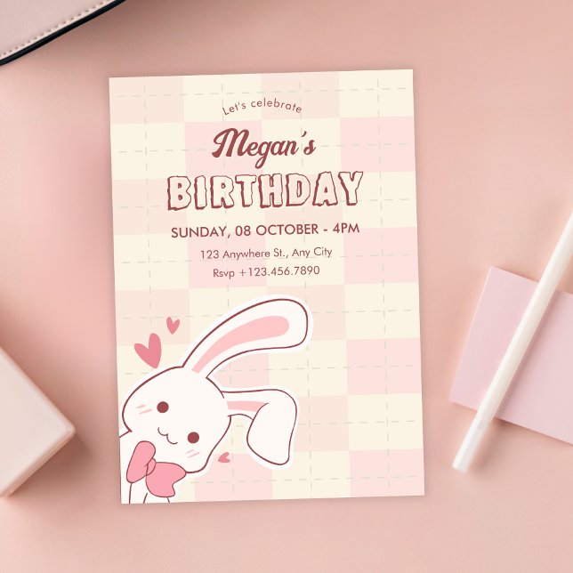 Cute bunny birthday inbjudningar (Skapare uppladdad)