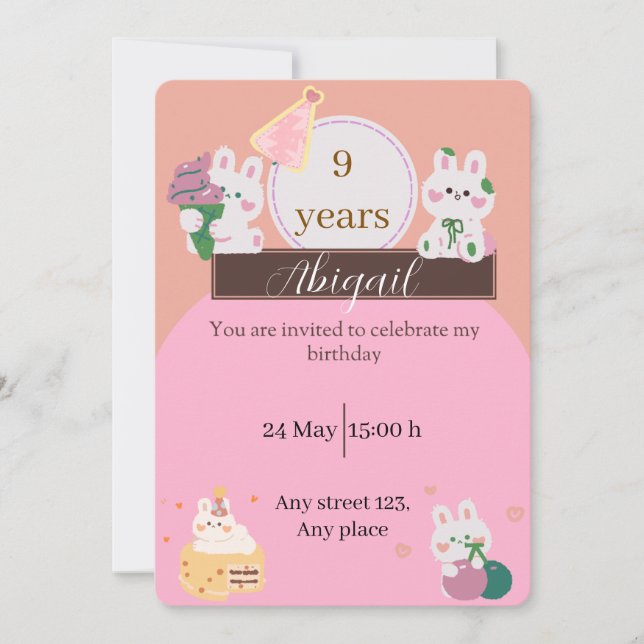 Cute Bunny Birthday Invitation Inbjudningar (Framsida)