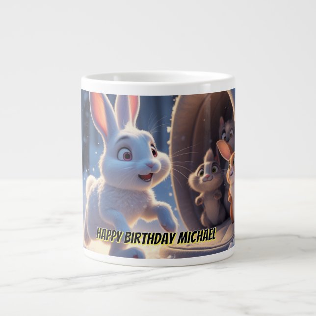 Cute Bunny Birthday Mugg - Kids Personlig Gift Jumbo Mugg (Framsidan)